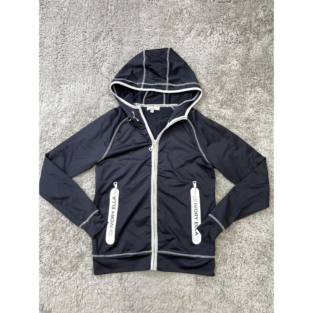 Ivory Ella Jacket Womens Medium Black Hoodie Full Zip UPF 50 Elephant Graphic